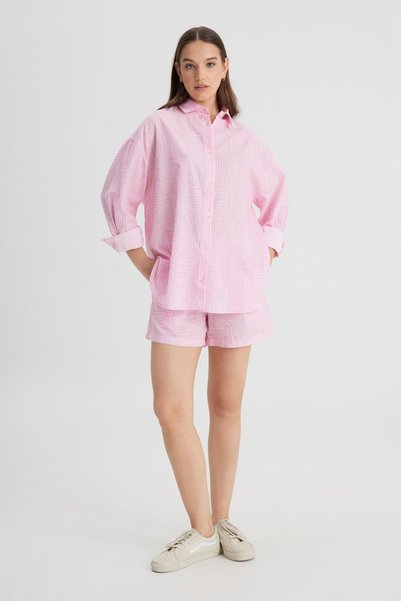 Relaxed Fit Wide Cut 100% Cotton Pink Shirt