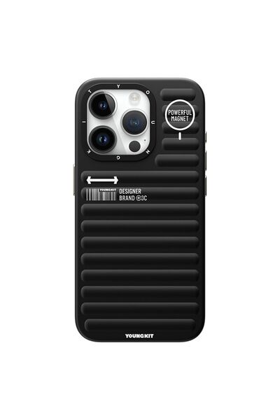 Маска компатибилна со iPhone 15 Pro Max со мат дизајн во боја, YoungKit оригинална серија, црна