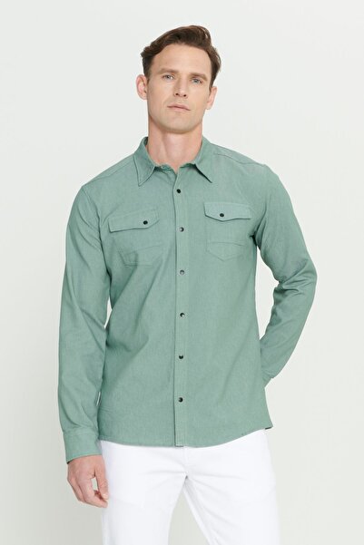 Машка зелена Slim Fit тесен крој класична јака памучна кошула