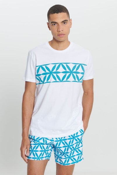 Men's White Standard Fit Regular Fit 100% Cotton Printed Crew Neck T-Shirt