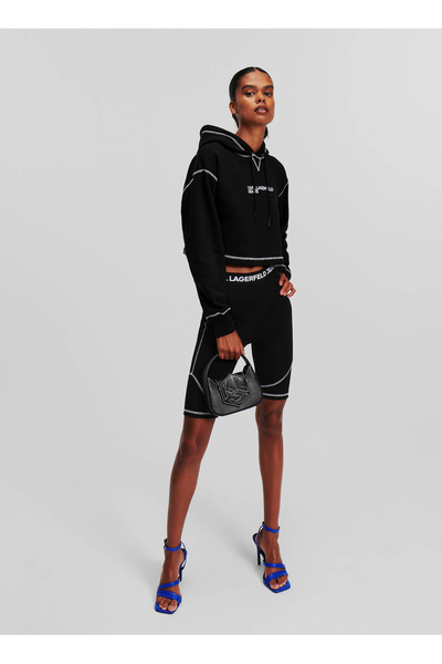 Jeans Hooded Collar Printed Black Women's Sweatshirt 240J1801