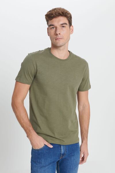 Men's Khaki Slim Fit Slim Fit 100% Cotton Crew Neck T-Shirt