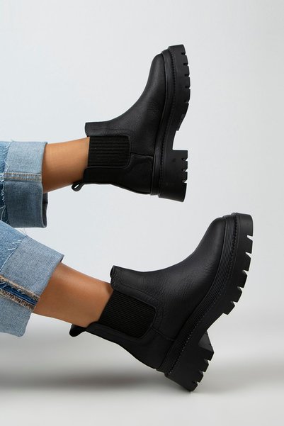 Misty Women's Genuine Leather Double-Sided Elastic Black Boots