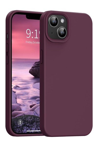 iPhone 13-14-15 Compatible Launch Case with Velvet Inside Camera Raised Silicone Cover Claret Red