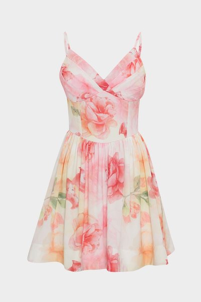 Women's mini dress with strappy chest and drape detail