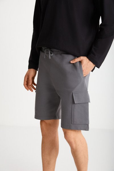 LIONEL Men's Cargo Pocketed Elastic Waist Comfort Fit Dark Gray Shorts