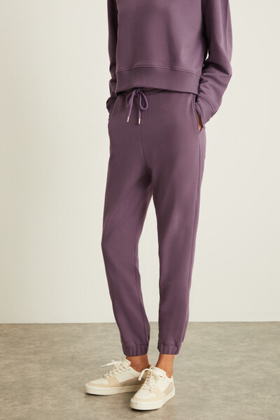 Neneh Women's 3 Thread 100% Organic Cotton Elastic Leg Corded Purple Sweatpants