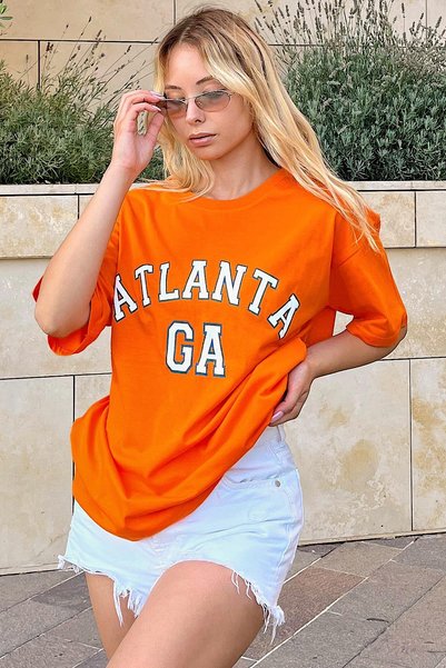 Orange Atlanta Printed Oversize Women's T-shirt