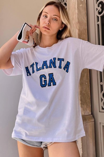 White Atlanta Printed Oversize Women's Tshirt