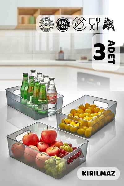 3-Piece Mega Platinum Refrigerator and Cabinet Organizer - Unbreakable Ultra-Sturdy Organizer Box
