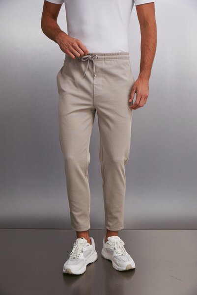 Jeshua Men's Knitted Fabric Regular Fit Mink Trousers