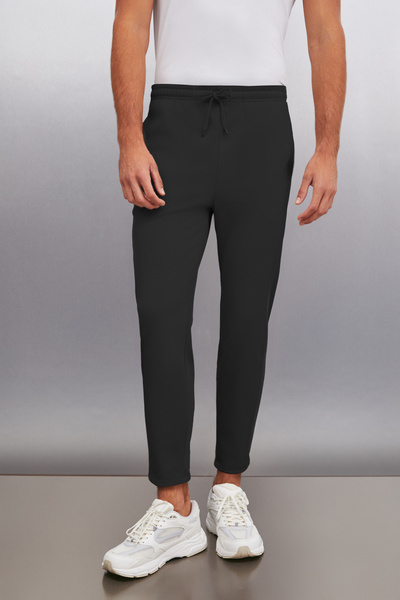Jeshua Men's Knitted Fabric Regular Fit Black Trousers