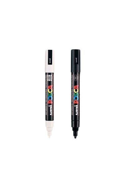 Posca Marker Pen PC-5m (1.8-2.5mm) Set of 2 Black and White