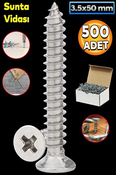 Шраф за иверка 3.5x50 mm, пакување од 500 парчиња, со остар врв за дрво, мебел, ногарки и рачки