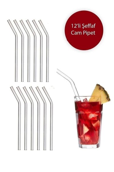 Transparent 12-Piece Glass Inclined Straw