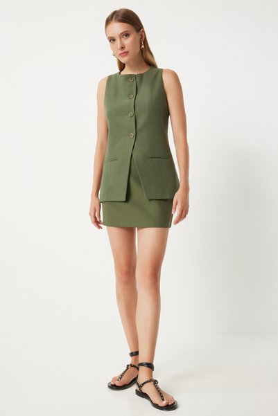 Women's Dark Green Mini Woven Skirt Fn03240