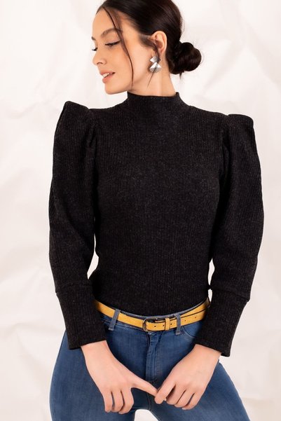 Women's Black Watermelon Sleeve Knitwear Sweater ARM-20K001103