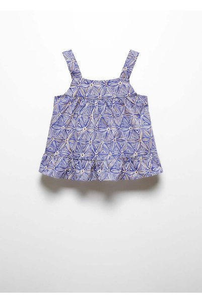 Low-Cut Detailed Printed Blouse