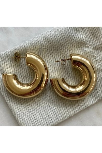 Women's Gold Curved Thick Hoop Earrings