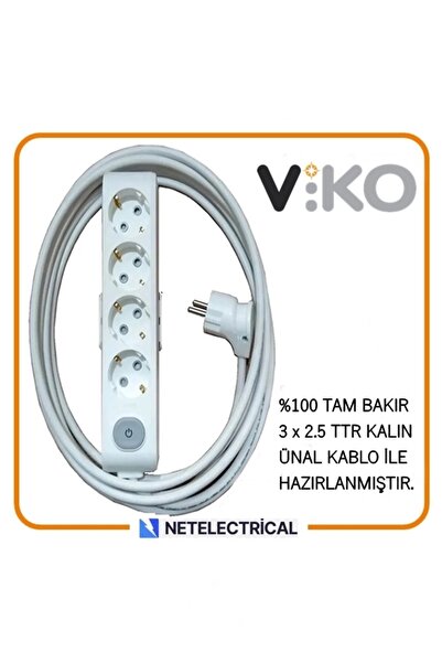 Multi-let 4-насочен 10-метарски продолжен кабел со прекинувач и заземјување за деца (3x2.5 TTR ЦЕЛОСНО БАКАРЕН ДЕБЕЛ КАБЕЛ)