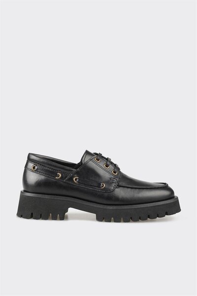 Black Leather Women's Casual Shoes