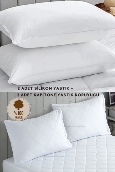 2 silicone pillow and 2 100% cotton quilted pillow protector 50 x 70 cm