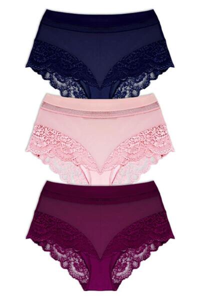 Lace Detailed Transparent Plus Size Bikini Panties 3 Pack-2