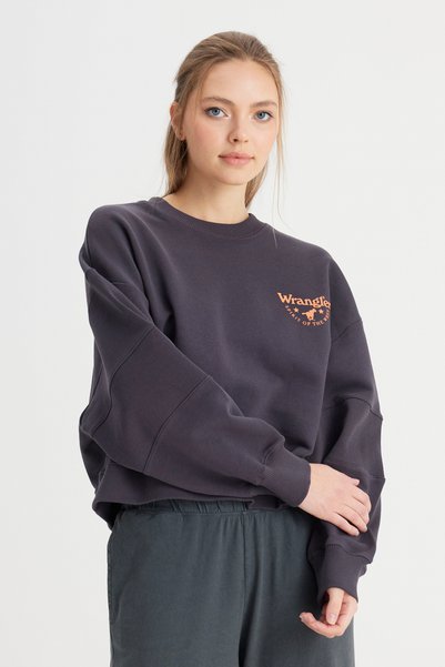Relaxed Fit Wide Cut Crew Neck 100% Cotton Black Sweatshirt