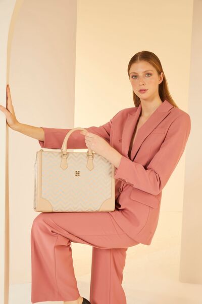 Beige Silver Women's Laptop & Briefcase 05PO24Y1965
