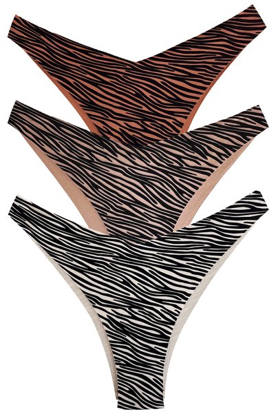 Basic Patterned Laser Cut Women's Brazilian Panties 3 Pack-1