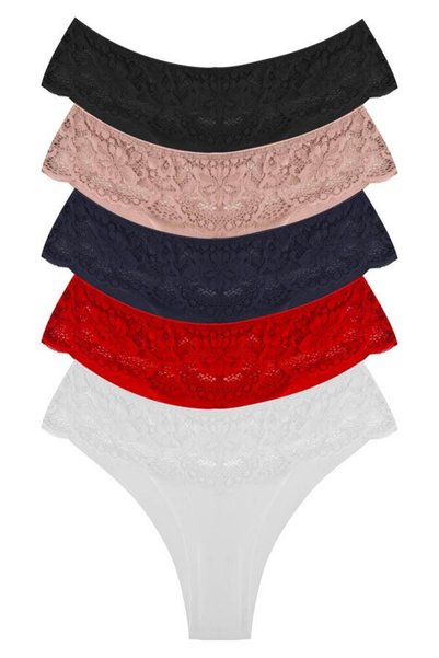 Lace Laser Cut Women's Brazilian Panties 5 Pack