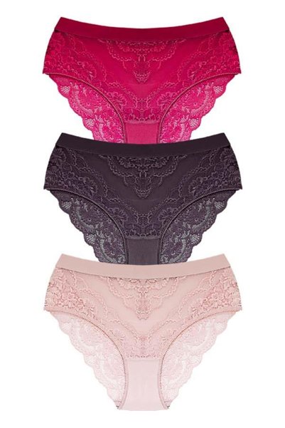 Lace Back Transparent Plus Size Bikini Panties 3 Pack