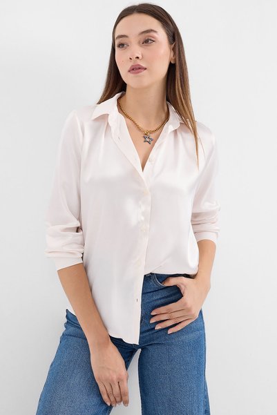3964 Lightly Flowing Satin Shirt - Cream