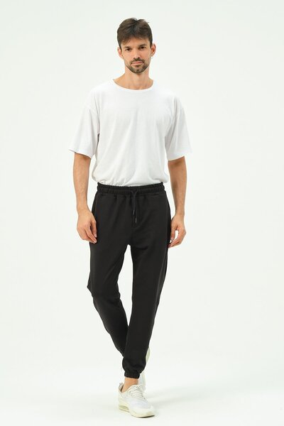 Men's Elastic Leg Sweatpants with Side Pockets 781 Black