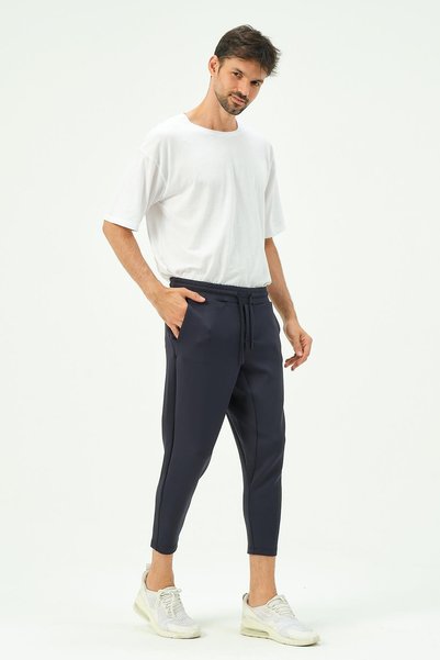 Men's Straight Leg Waist Detail Sweatpants 855 Navy Blue