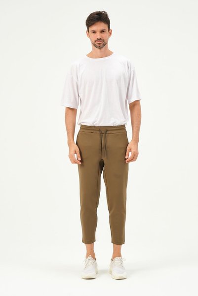 Men's Straight Leg Waist Detail Sweatpants 855 Khaki