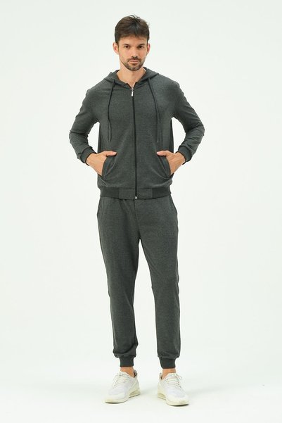 Men's Hooded, Zippered Front and Cuffed Leg Tracksuit 8702 Anthracite