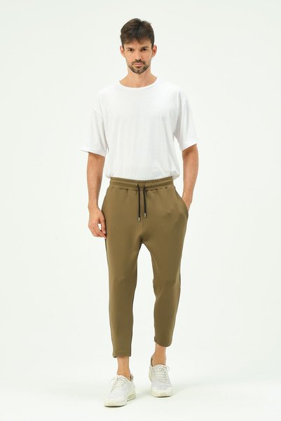 Men's Loose Cut Straight Leg Sweatpants with Back Pocket 856 Khaki