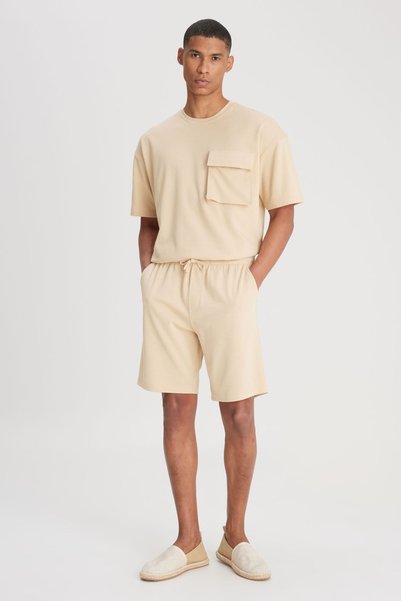 Regular Fit Regular Cut Normal Waist Beige Sweat Shorts