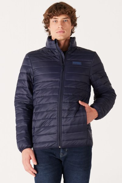 Regular Fit Regular Cut Quilted Navy Blue Puffer Jacket