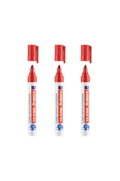 Eddıng (E-360Xl) 3 Pieces Whiteboard Pen (Refillable) Red