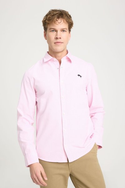 Regular Fit Regular Cut 100% Cotton Pink Shirt