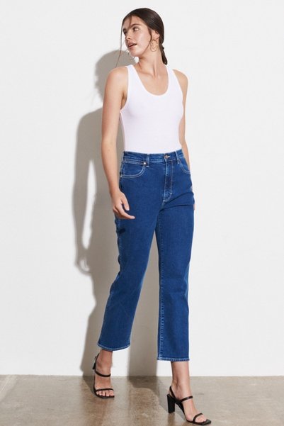 Wild West Fit High Waist Straight Leg Women's Blue Cotton Stretchy Jean Denim Jeans