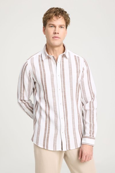 Relaxed Fit Wide Cut 100% Cotton Brown Shirt