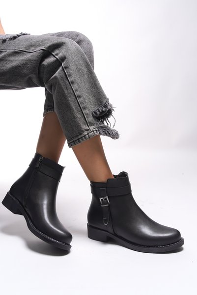 Branlihn Women's Buckle Detailed Boots 0012492 Black Leather