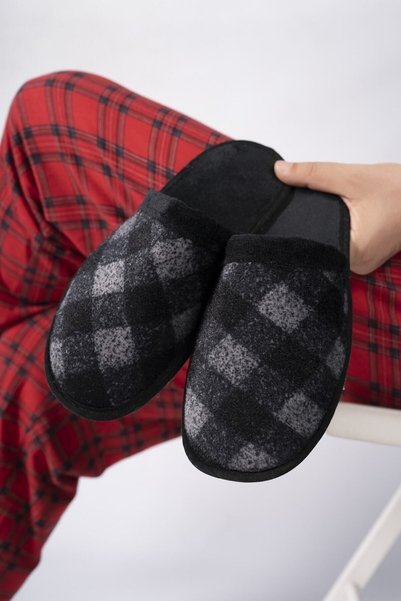Men's Black Daily Slippers Plush Washable House Slippers Guest Dowry Groom Slippers