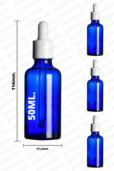 50ml шише од сино стакло со капалка бел капак 50cc шише од сино стакло 3 парчиња
