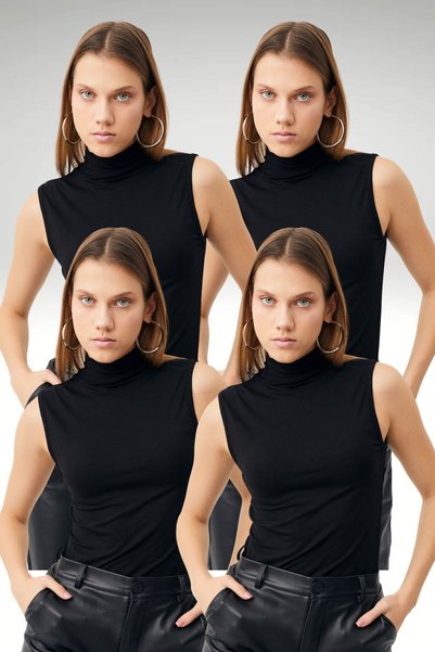 Woman's Black 4-Piece Sleeveless Blouse