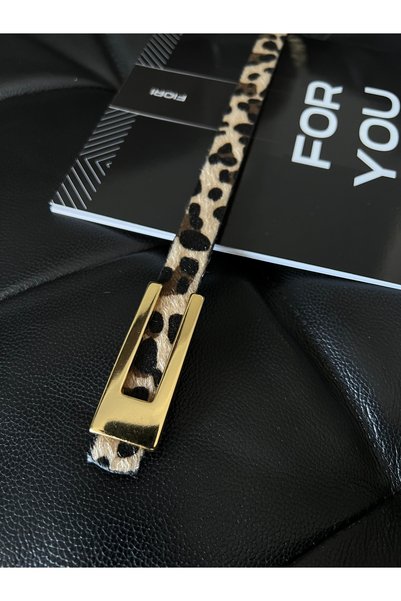 Design Thin Leopard Women's Belt with Gold Buckle, Coat Belt, Shirt Belt, Dress Belt