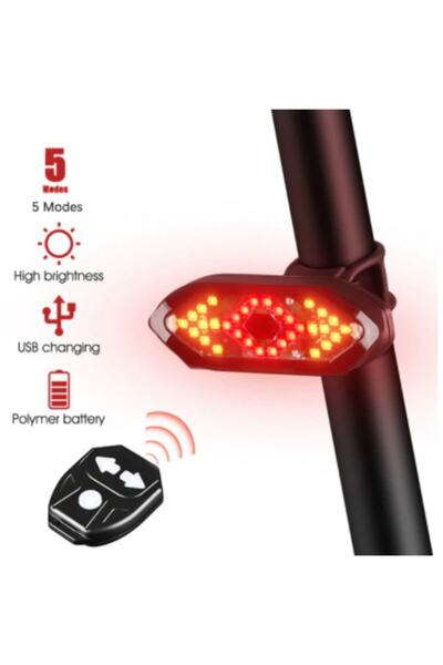 Водоотпорно задно светло за велосипед - скутер со 5 режими, USB полнење, LED, безжичен далечински управувач
